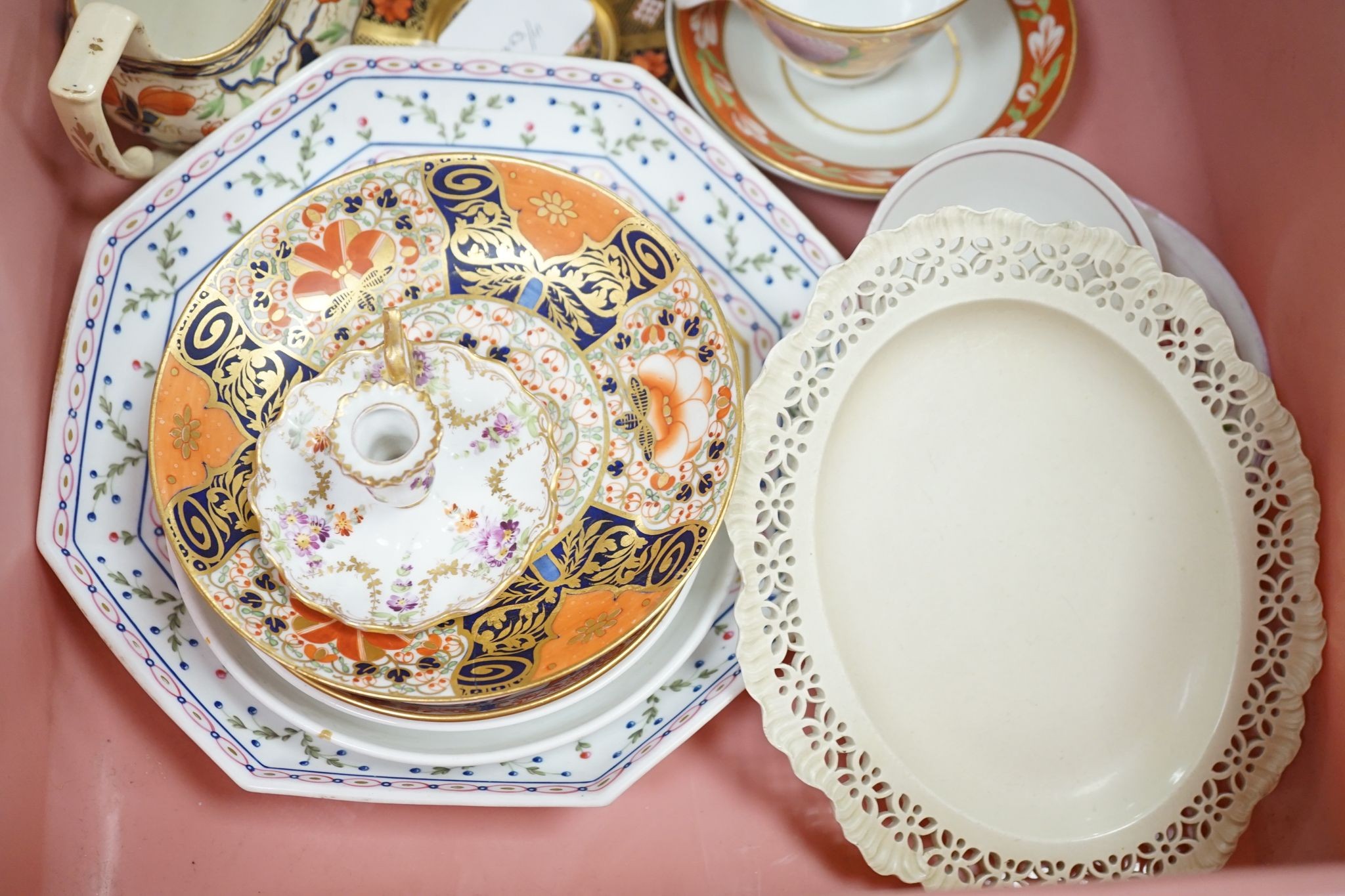 A collection of 19th century English porcelain tea and coffee cups, saucers and other tableware including Royal Crown Derby etc.